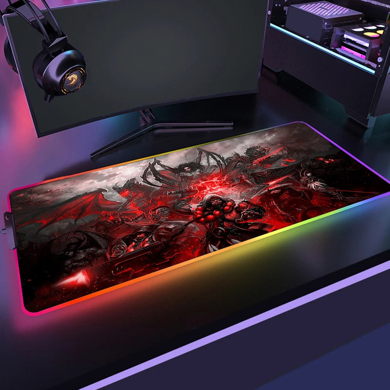 400x900 World Of Warcraft LED Backlight Gaming Mousepad HD Printing RGB Mouse Pad Non-Slip Rubber Deskmats Keyboard Desk Mat XXL