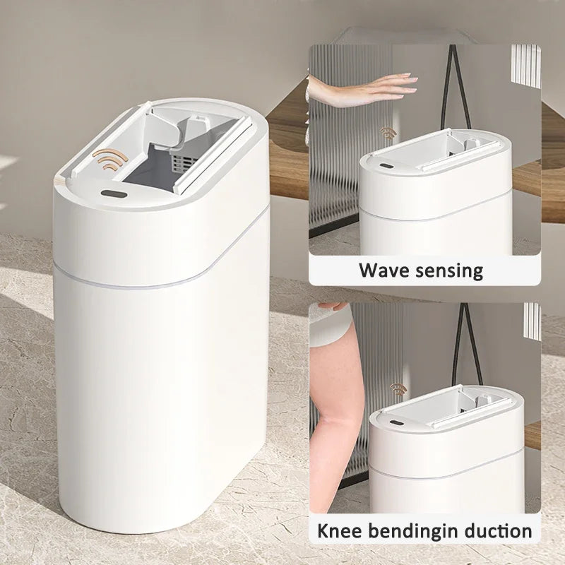 7/9L Two-way Smart Sensor Trash Can with Lid Wall Mount Narrow Slit Toilet Wastebasket for Kitchen Induction Garbage Bin Dustbin