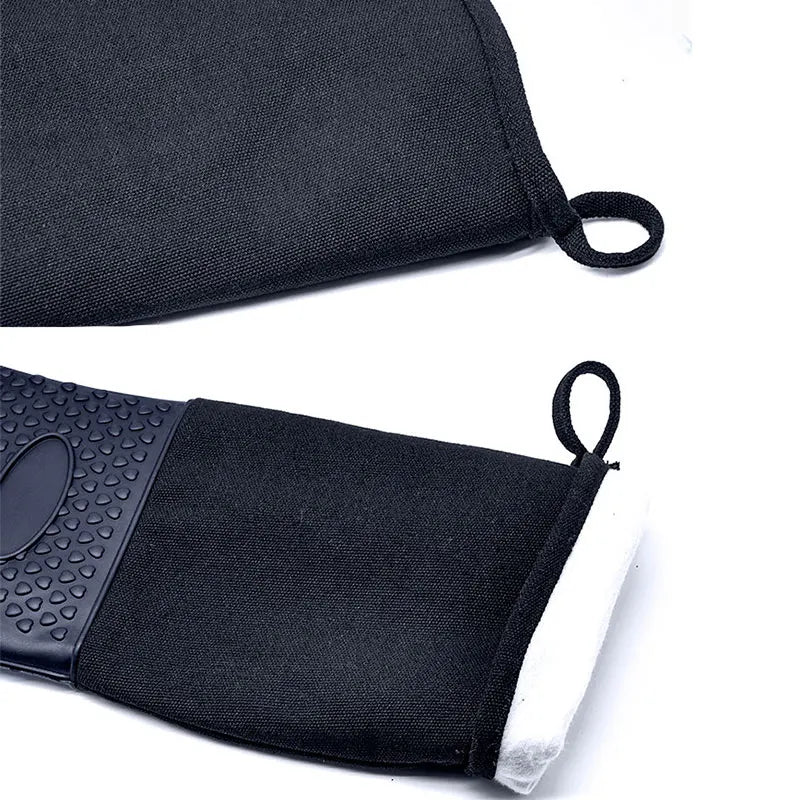 Extra Long Heat Resistant Silicone Oven Mitts with Quilted Liner