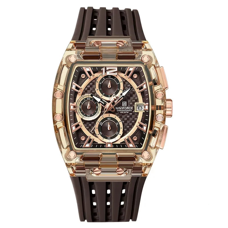 Naviforce NF7105 Tonneau Quartz Chronograph 5ATM Silicone Watch