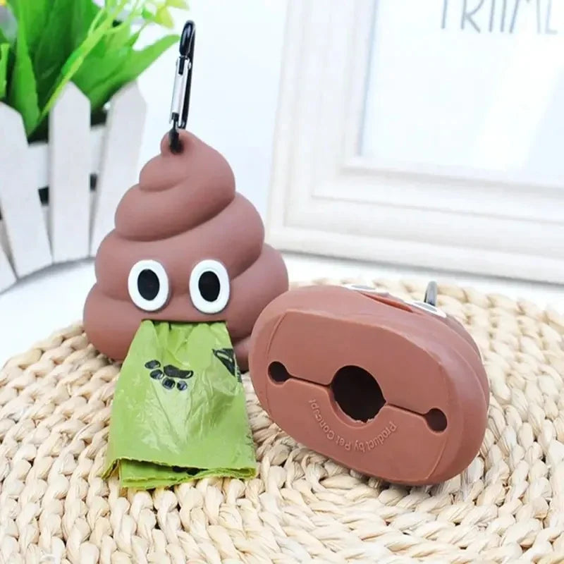 Portable Poop-Shaped Pet Waste Bag Dispenser with Leash Clip