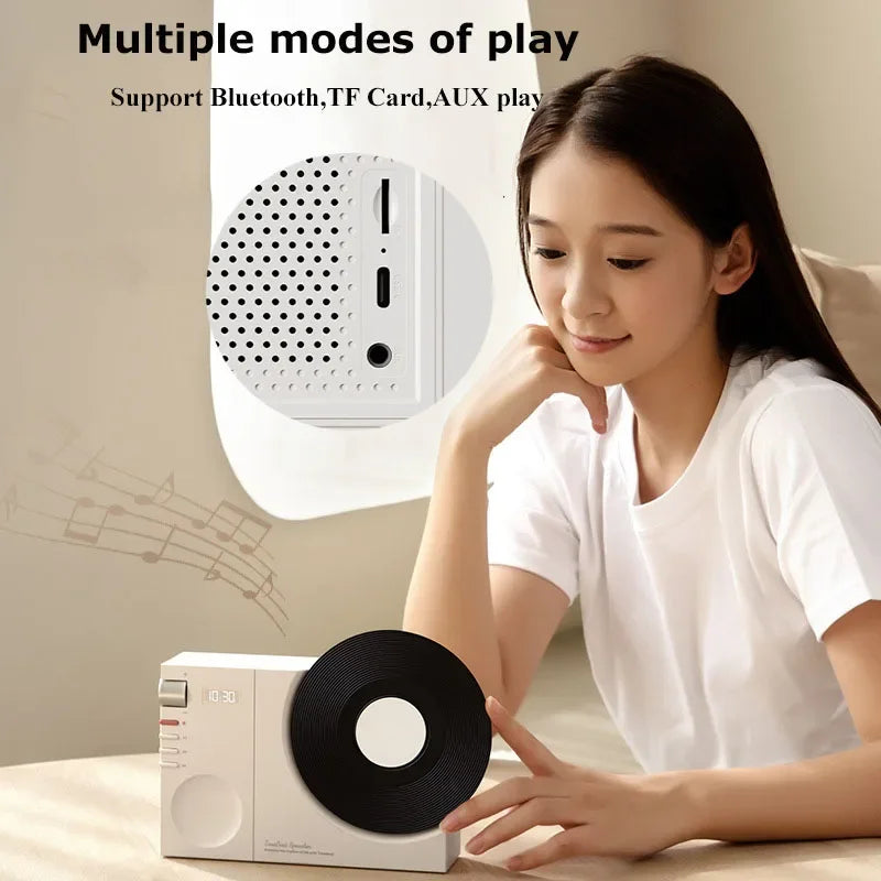 Mini Retro Bluetooth 5.3 Speaker with AUX Playback Wireless Hifi Retro Film Sound Music Box with Clock Display Support TF Card