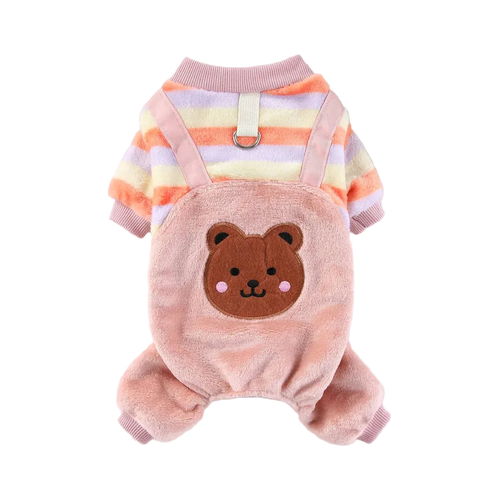 Warm Winter Fleece Dog Jumpsuit Coat with Leash Ring