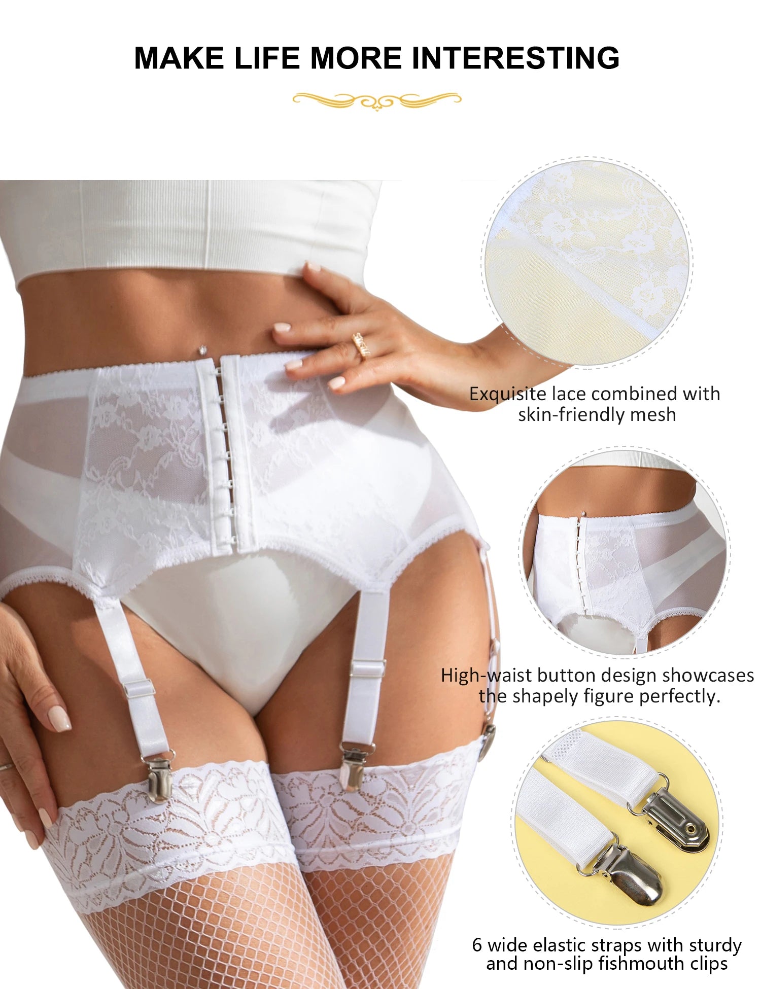 High Waist Garter Belt Set with Lace Thong