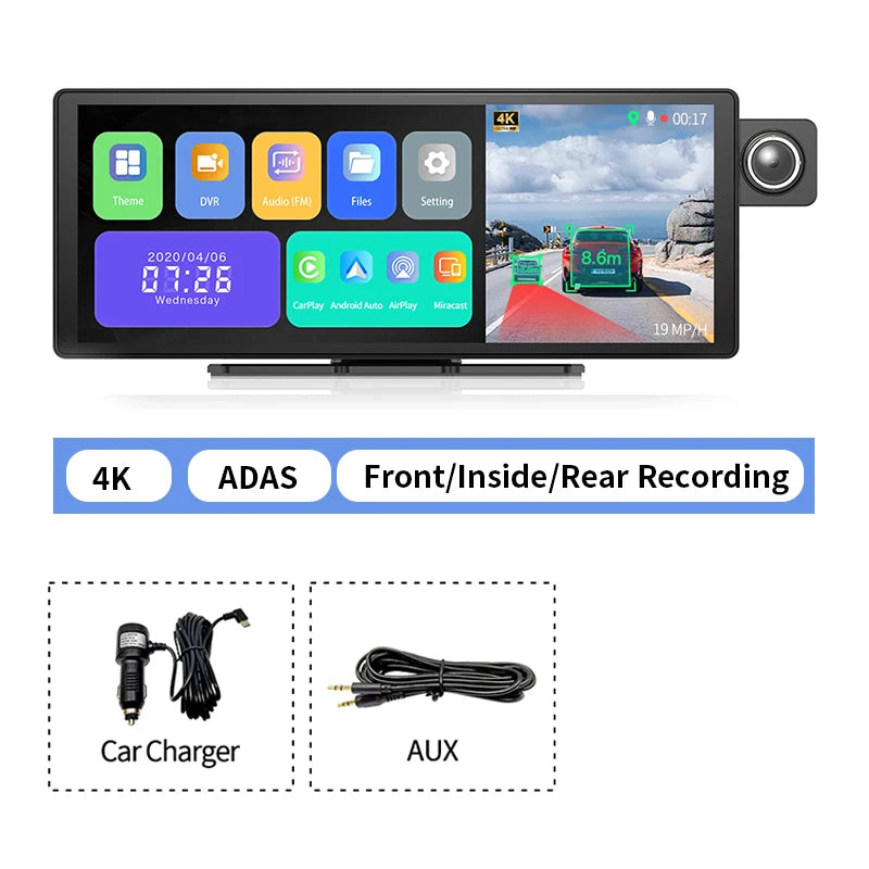 Câmara de Tablier 4K Imagebon H50 de 11.3" ADAS CarPlay Sem Fios e Android Auto Gravação de 3 Canais Time Lapse Monitor de Estacionamento 24h Caixa Negra