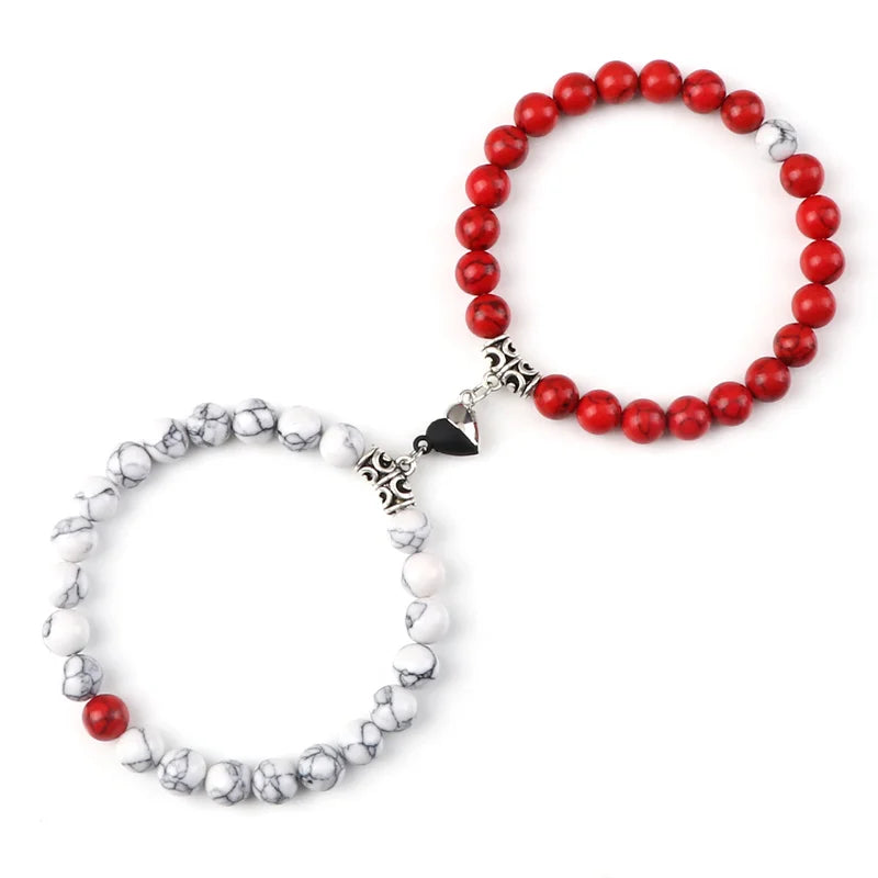 Magnetic Yin Yang Heart 8mm Natural Stone Couple Bracelets