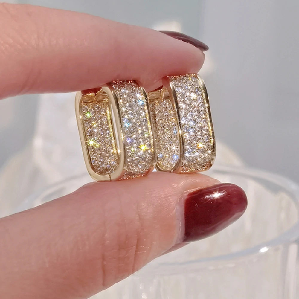Korean Paved CZ Hoop Earrings Simple Versatile Jewellery