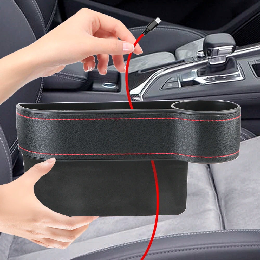 Car Organizer Auto Crevice Pocket Phone Bottle Cups Holder Seat Gap Leather Storage Box Car Accessories,USB Chargers Optional