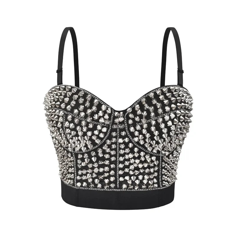 Silver Rivet Steampunk Gothic Push Up Bralette Crop Top