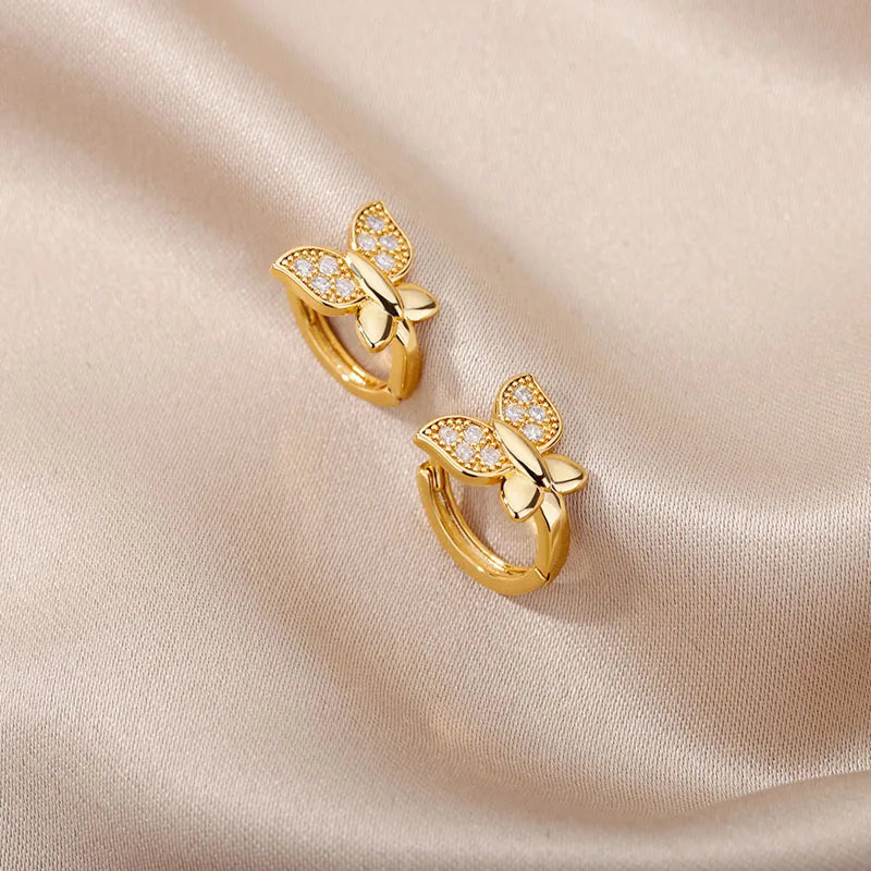 Modern Butterfly Gold Stainless Steel Hoop Earrings Trend