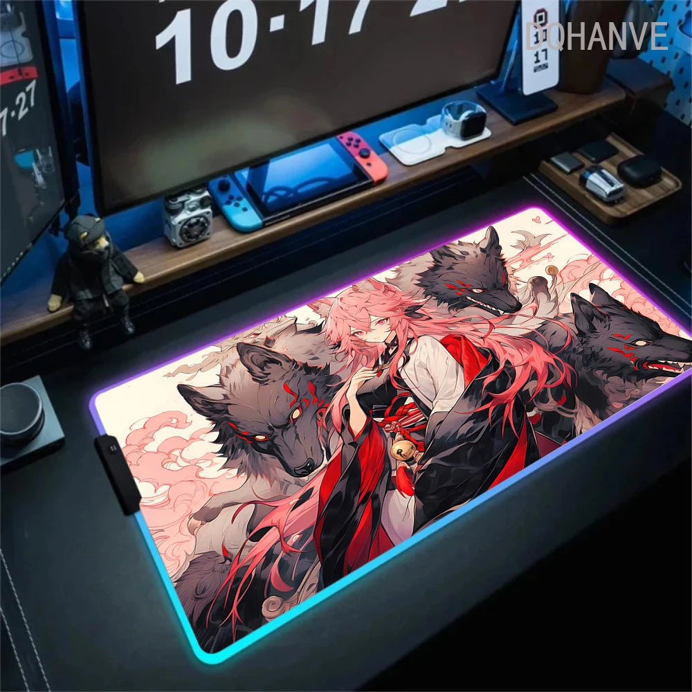 Pink Girls RGB Anime Rubber Mouse Pads XXL Cute Large LED Lighting PC Computer Mousepad Colorful Glowing Deskmat Backlight Mat