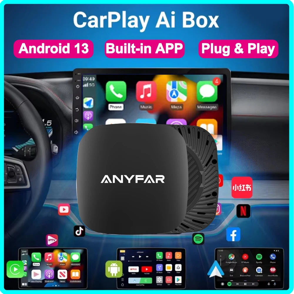 ANYFAR 2025 Android 13 Box Wired to Wireless Carplay Android Auto Adapter For YouTube car intelligent systems 5GWiFi