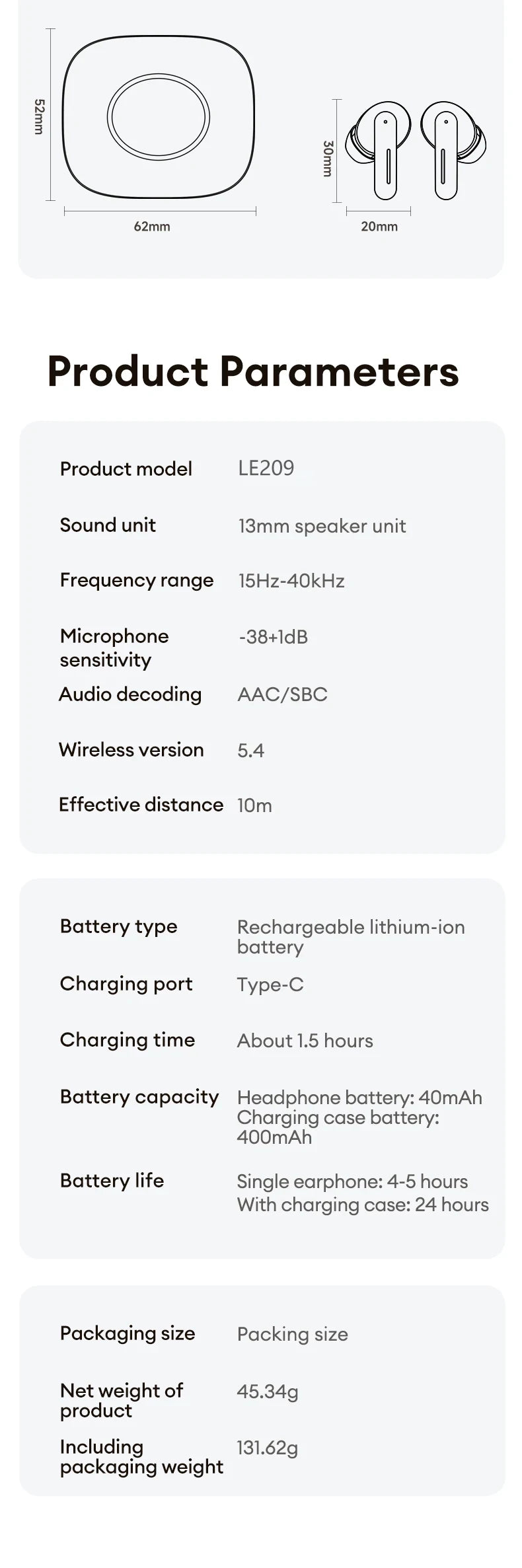 Lenovo LE209 Wireless Bluetooth Earphone ANC Noise Reduction HiFi Music Bluetooth Headphone 30H Battery Life Gaming Headset