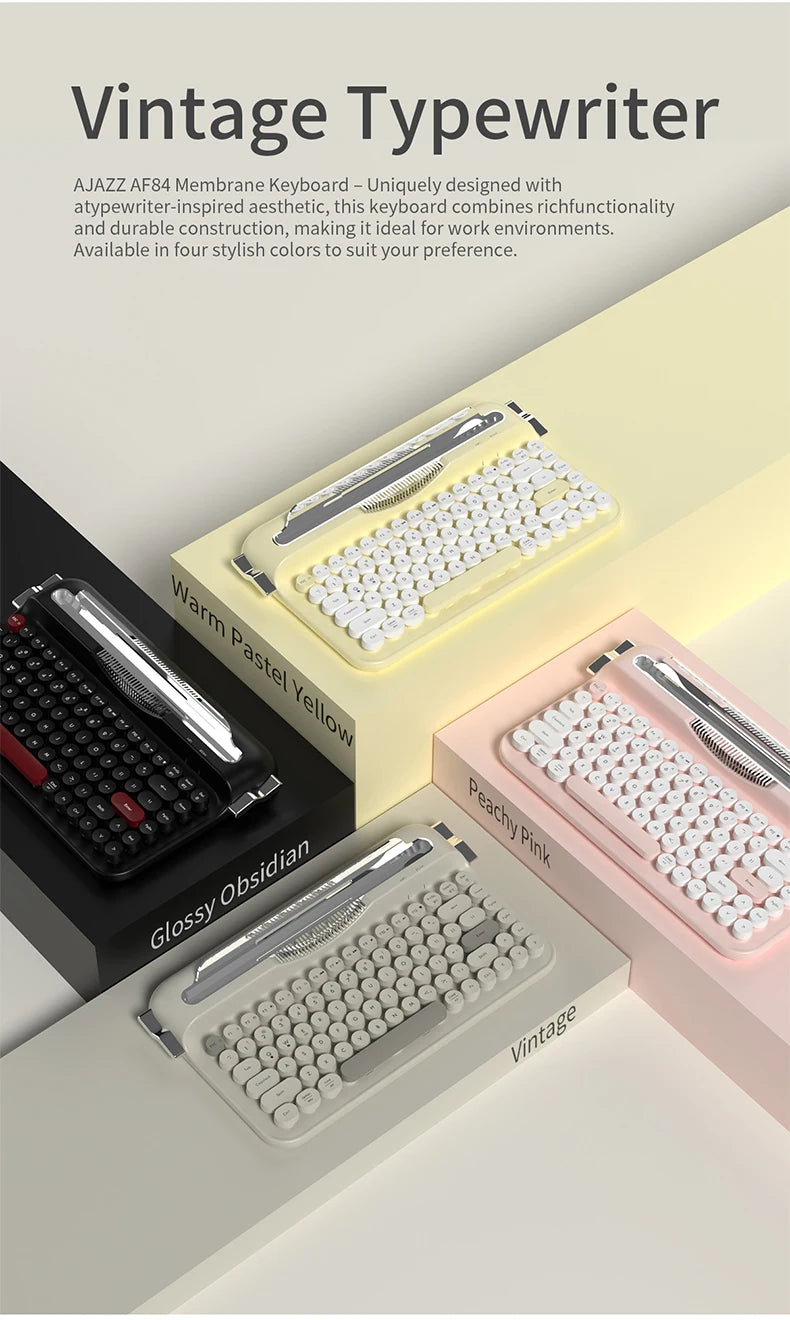 AJAZZ AF84 Wireless BT Portable Keyboard-Retro Punk Typewriter Mechanical Keyboard-Wireless BT Dual-Mode Office Keyboard