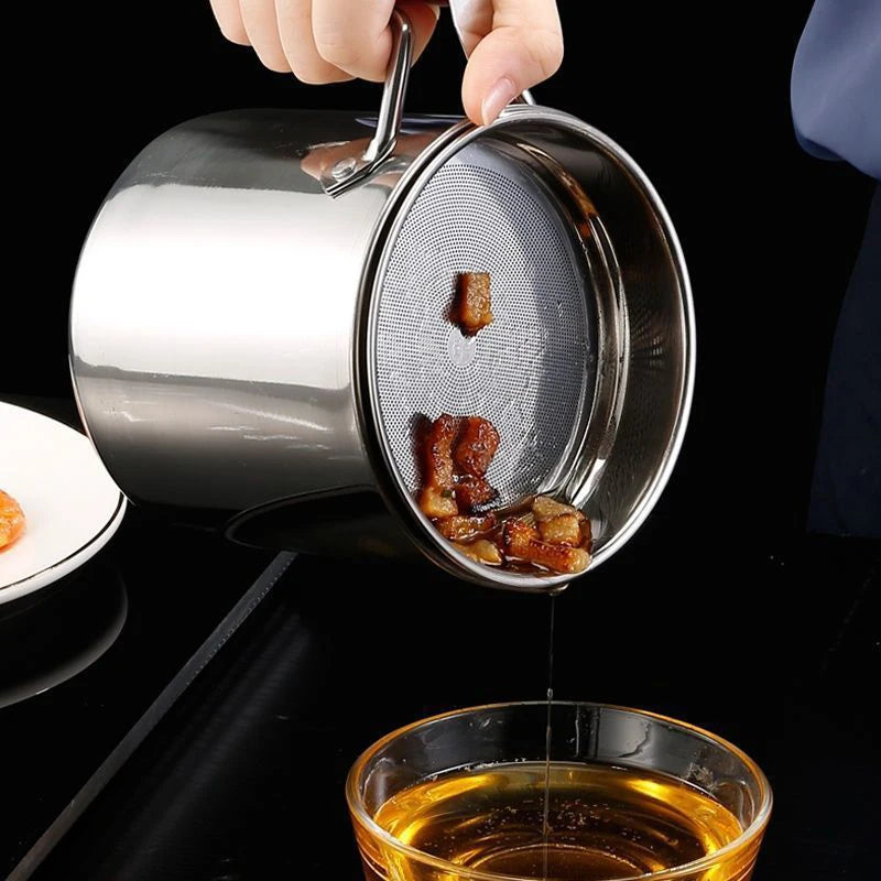 Stainless Steel Oil Filter Pot with Heat-Resistant Handle