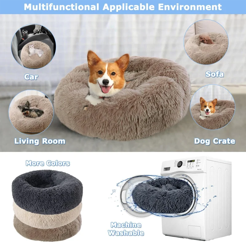 Cama Para Animais De Estimação Super Macia Para Gatos Pelúcia Tamanho Normal Lavável Cama Calmante Cama Donut Artefacto De Dormir Confortável Adequado Para O Inverno