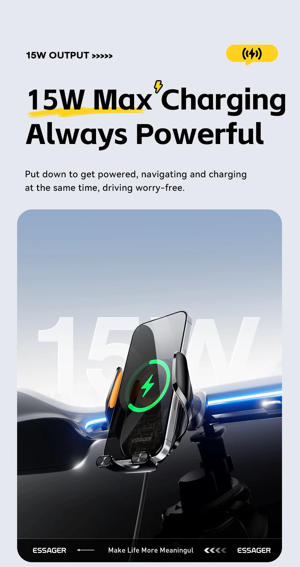 Essager 15W Magnetic Wireless Car Charger for MacSafe 15W Cooling Stand Holder for iPhone 16 15 14 13 12 Pro Max Xiaomi Samsung