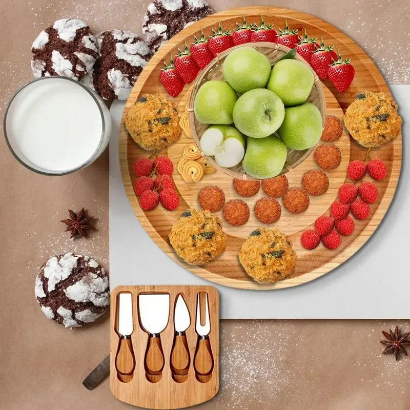 Bamboo Charcuterie Board Set with Integrated Knife Drawer
