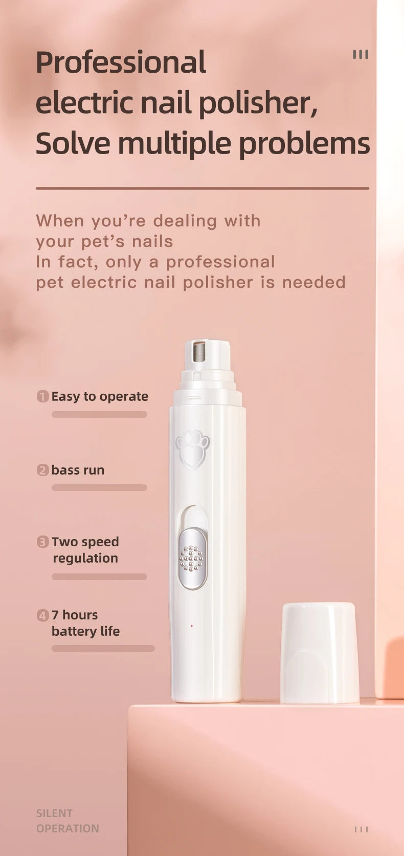 Professional 2-Speed LED Pet Nail Grinder & Polisher Wheel