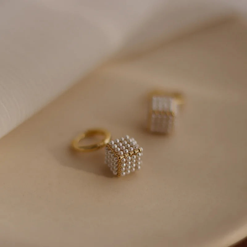 Premium Square Pearl Pendant Drop Earrings Luxury Jewelry