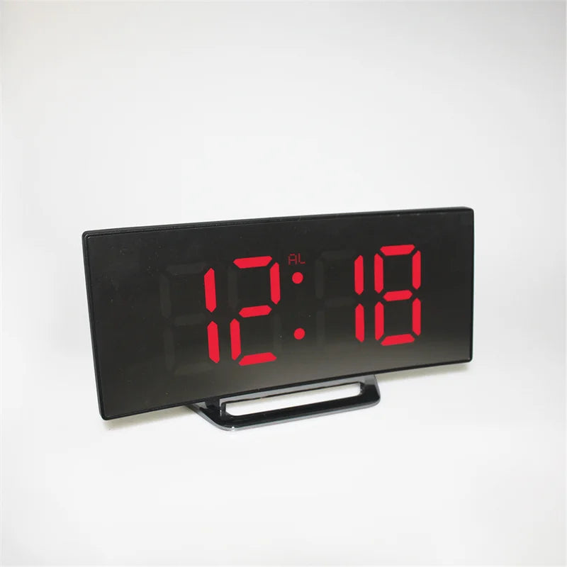 Led Alarm Clock Mirror Curved Screen Digital Alarm Clock With Sleep Temperature For Students Bedroom Living Room Office School