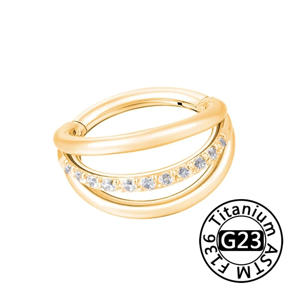 G23 Titanium 16G CZ Hinged Segment Clicker Hoop Piercing