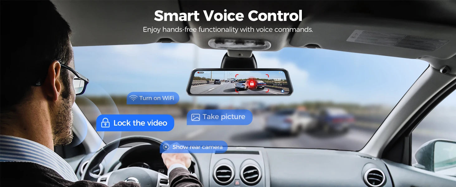 AZDOME PG17 MAX Front and Rear Dash Cam 12 Inch Touch Screen Car DVR 4K+2.5K Rearview Mirror Camera GPS WIFI Voice Control ADAS