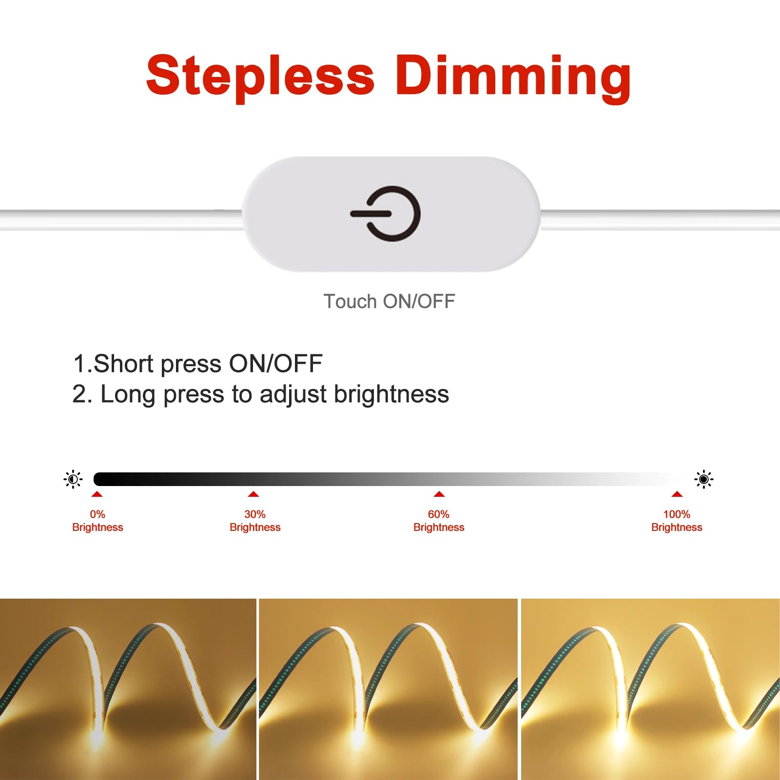 New 5V LED COB Light Strip Dimmable With Touch Sensor/ON OFF Switch USB Flexible LED Tape Christmas TV Backlight Adhesive Tape