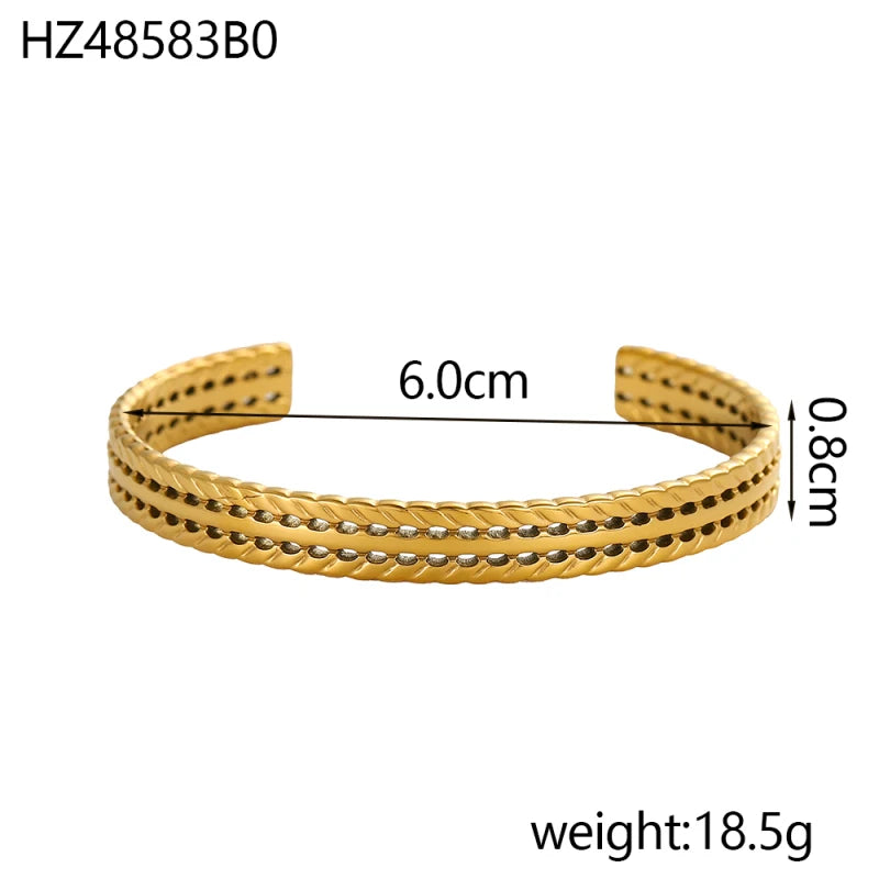 18k Gold-Style Plated Stainless Steel Snake Line Cuff Bangle