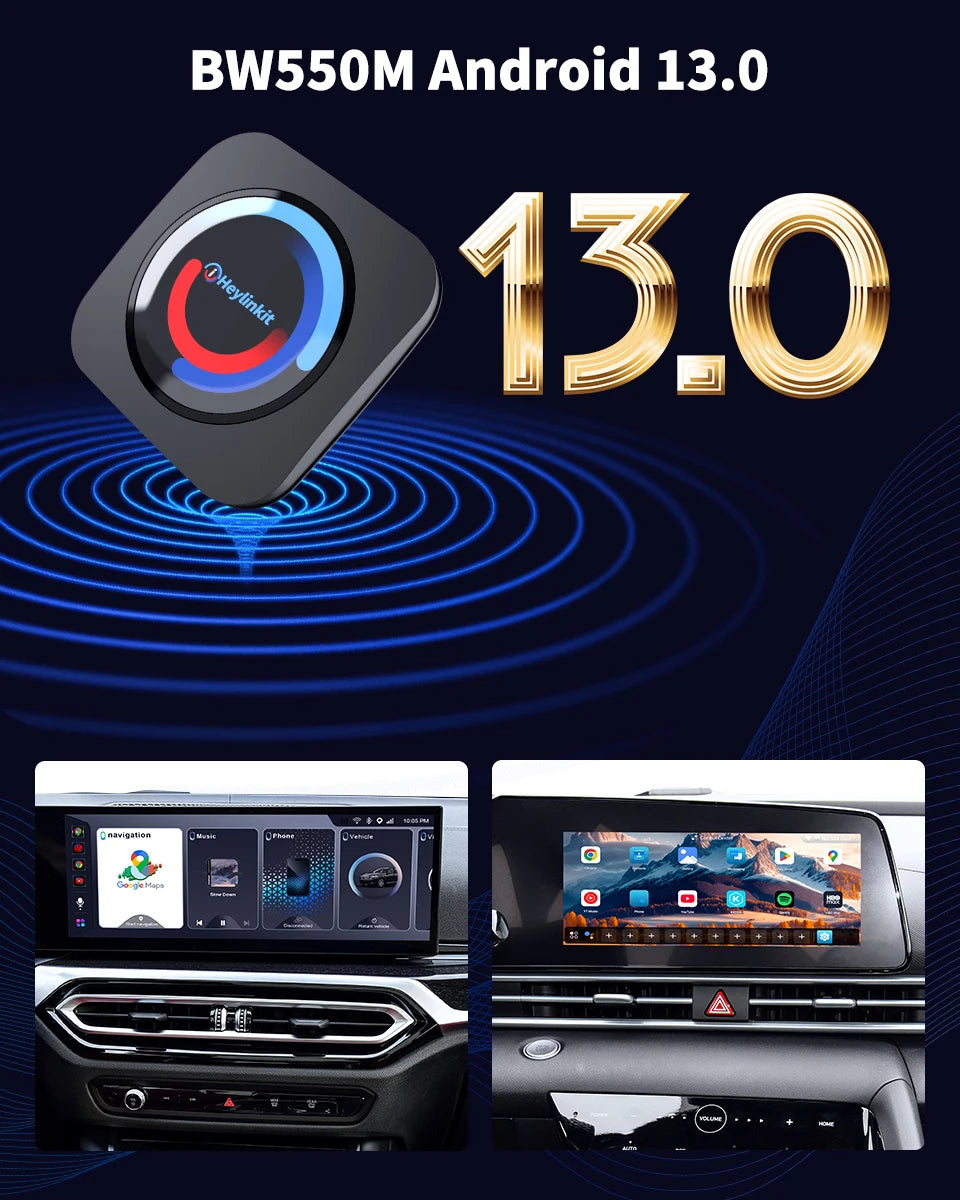iHeylinkit BW550M Smart Ai Box Android13.0 QCM6125 Wireless CarPlay Adapter Android Auto Support Google Play Video Game Software