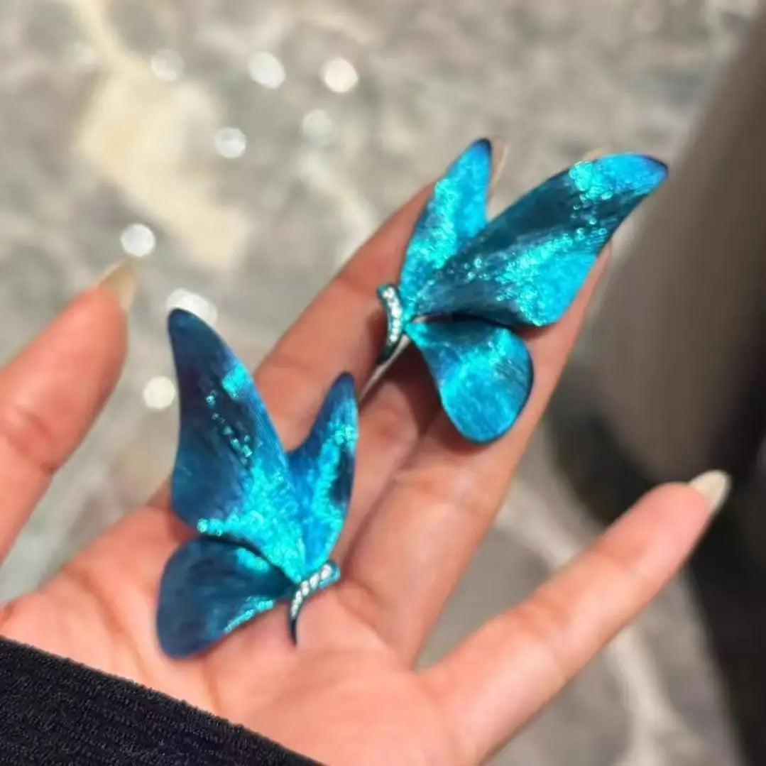 Elegant Blue Butterfly Wing Stud Earrings Vintage Jewelry Gift