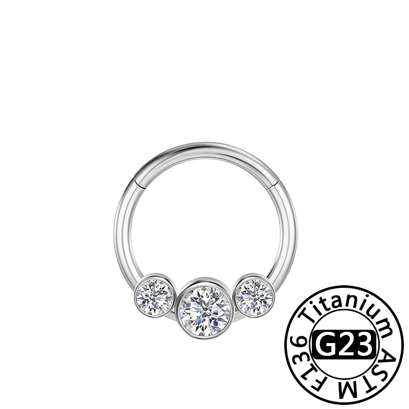 G23 Titanium 16G CZ Hinged Segment Clicker Hoop Piercing