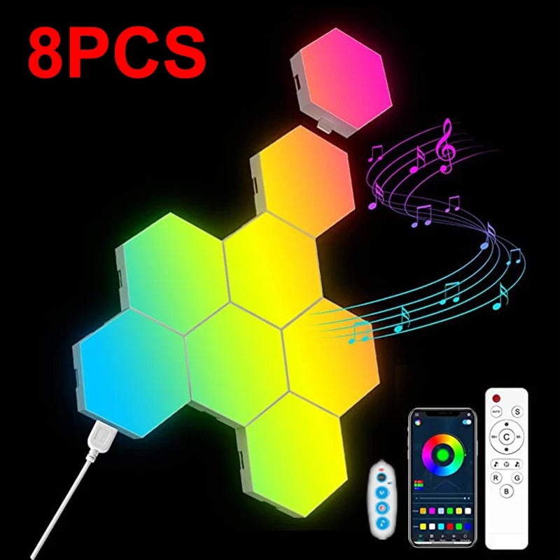 Luz Hexagonal LED RGB Bluetooth Interior Controlo Remoto APP Candeeiro de Cabeceira Decoração de Quarto Sala de Jogos de Computador