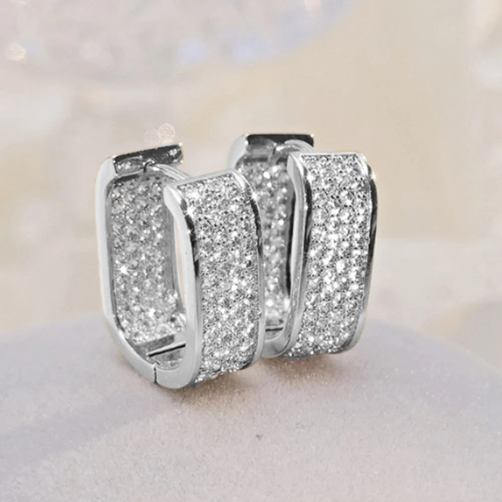 Korean Paved CZ Hoop Earrings Simple Versatile Jewellery