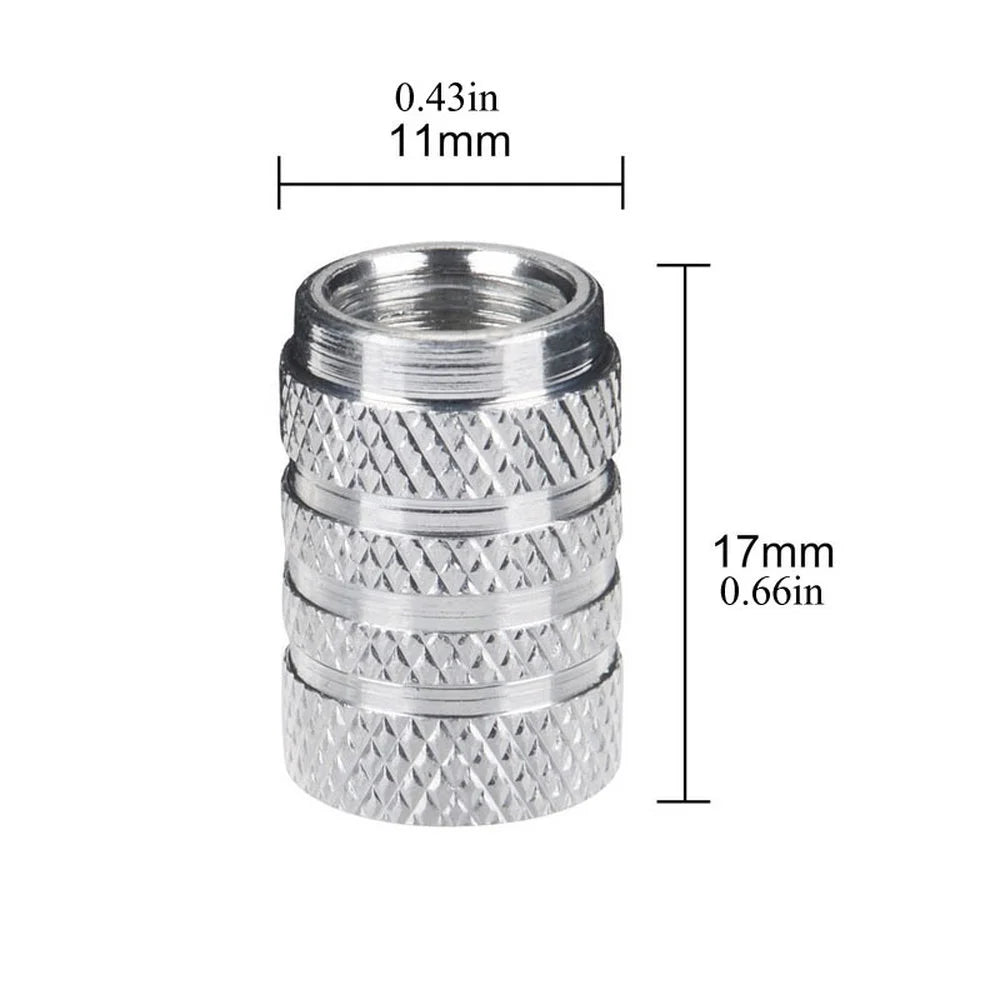 4pcs Knurling Style Tire Valve Caps Aluminum Silver Car Bike Wheel Stem Air Valve Caps Tire Pressure Cap Accessory