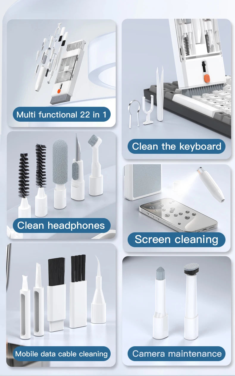 22-in-1 Multi-Purpose Electronics Cleaning Kit with Bluetooth Earbud Cleaners, Charging Port Brushes & Keyboard Cleaning Tools