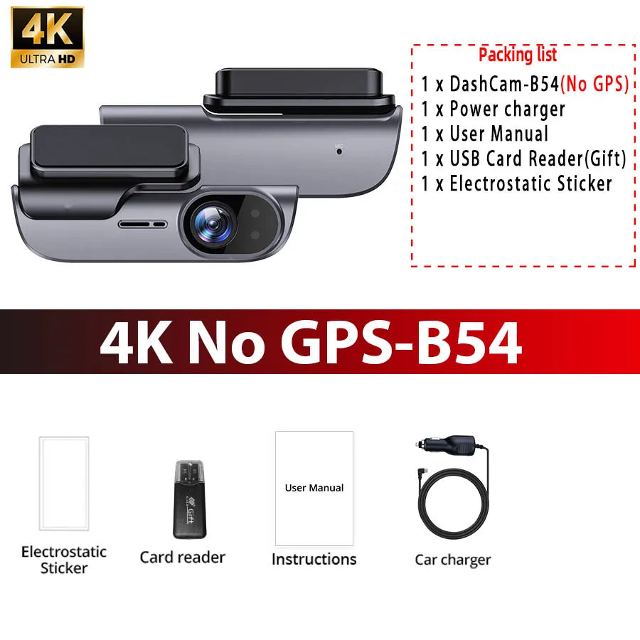 ACCEO Car Dashcam Auto 4K Front Car DVR Night Vision Support GPS and WiFi APP Loop Recording Video Car Recorder 24 Hour Parking