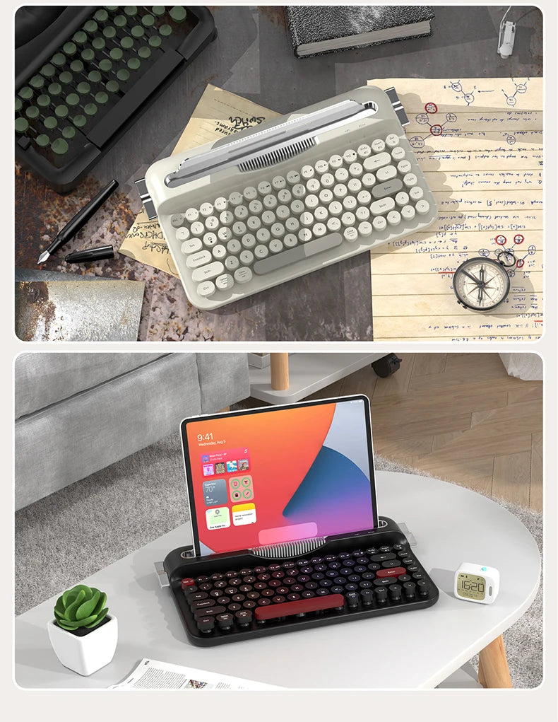AJAZZ AF84 Wireless BT Portable Keyboard-Retro Punk Typewriter Mechanical Keyboard-Wireless BT Dual-Mode Office Keyboard