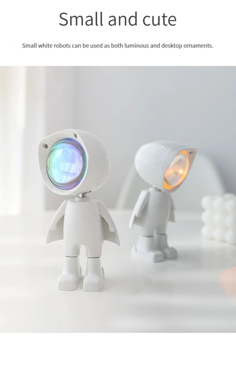 LED 7 Colors Light Sunset Light Astronaut Light Rainbow Projection Night Light 360 Degree Rotation Rechargeable Ambient Light