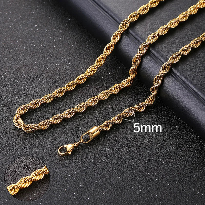 Stainless Steel Cuban Link and Rope Chain Necklace