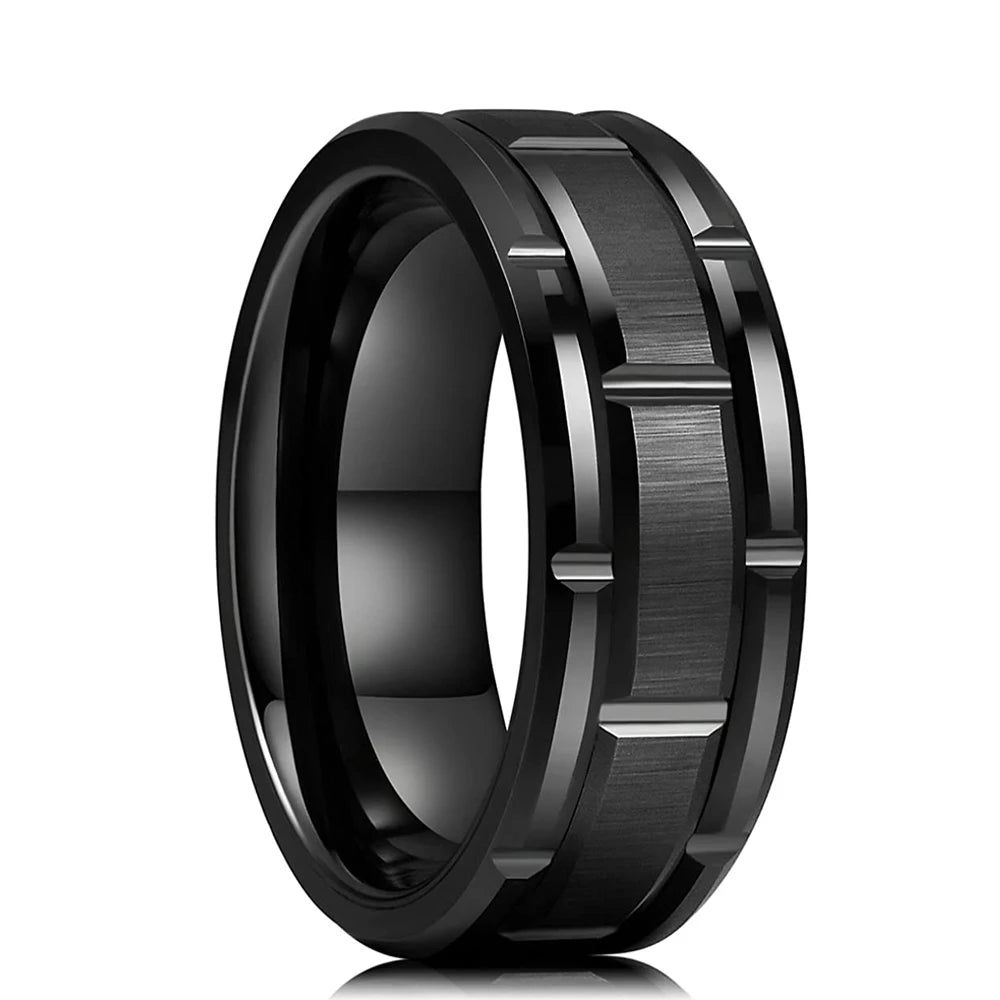 8mm Brushed Stainless Steel Step Edge Ring Multi-Color Collection
