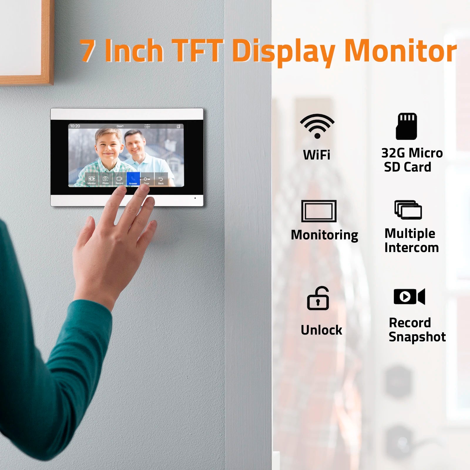Wireless WiFi Video Intercom System 1080P Smart Video Doorbell for Home Touch Screen 32G Card 2 Way Audio TUYA APP Unlock 4 Wire