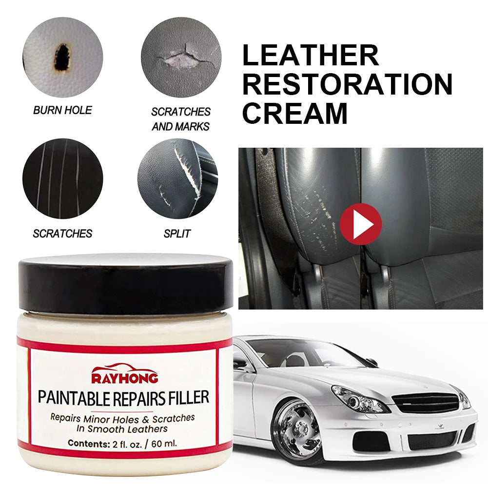 60/20ml Leather Repair Filling Paste Compound Leather Restoration Cream Car Leather Car Repair Scratches Cracks Sofa Auto Seat