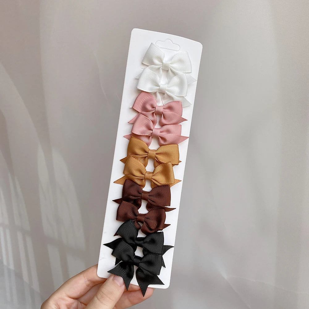 Conjunto de 10 Ganchos de Cabelo de Laço de Cor Sólida para Meninas Bebés, Fitas de Cabelo Artesanais com Laço, Mini Molas de Cabelo, Acessórios de Cabelo