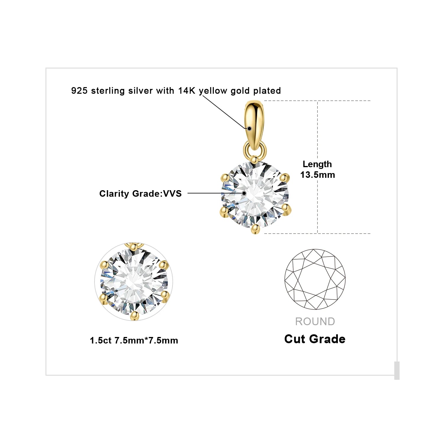 Round Cut Moissanite Solitaire Pendant