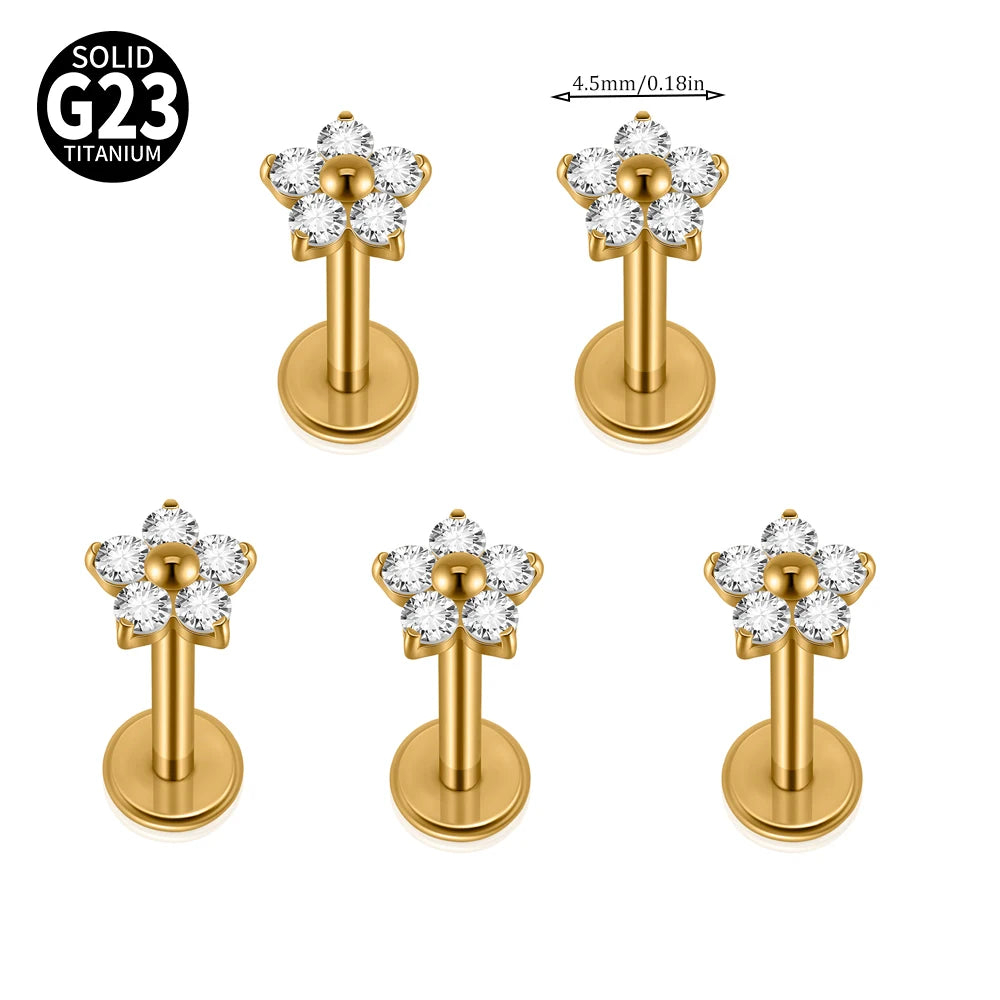 F-136 Implant Titanium Flower Zirconia 16G Labret Helix Piercing