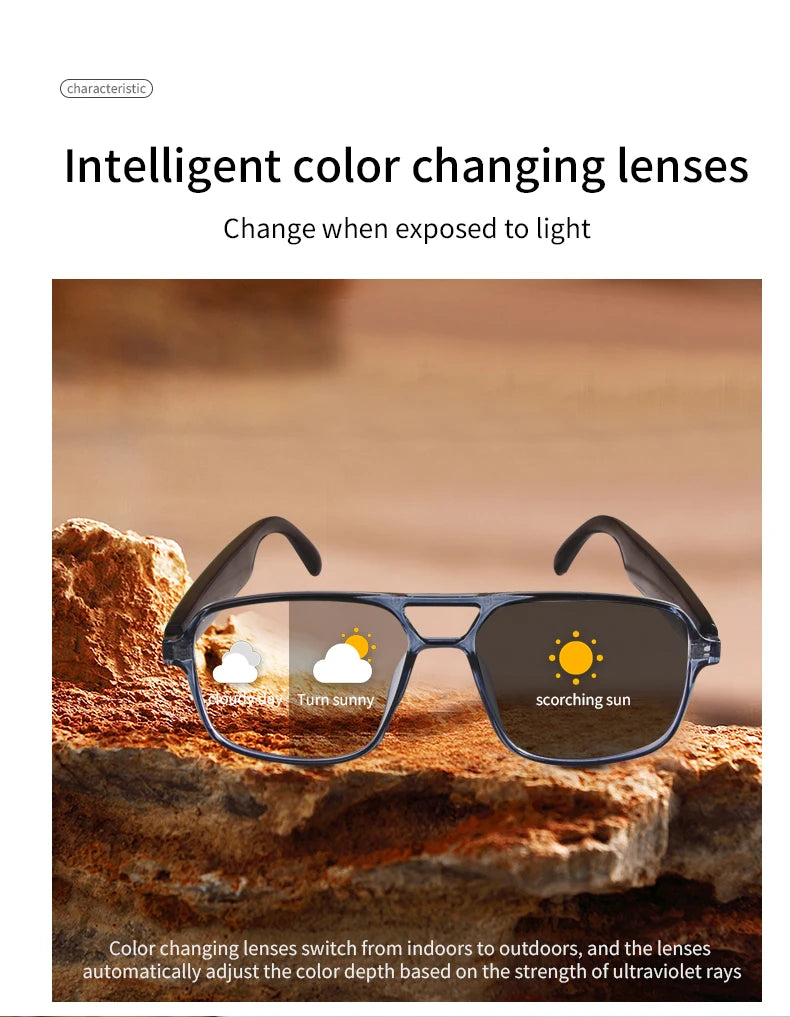2025 NEW Smart Glasses Ai Voice Assistant Touch Music Control Anti-UV Color-Change Lenses Bluetooth Call Headphone for Men Women