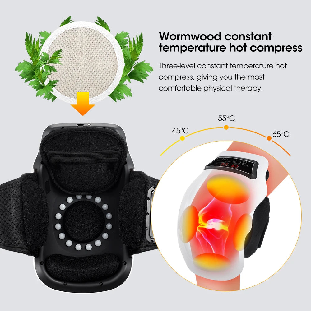 Electric Knee Massage Pad 3 Levels Wireless  3D Airbag Hot Compress Vibration Massager with Red Light Knee Massage Health Care