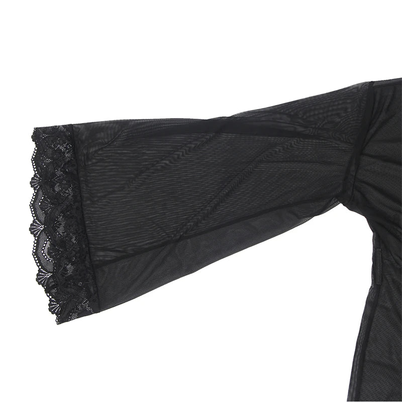 Lace Transparent Babydoll Kimono Lingerie Set