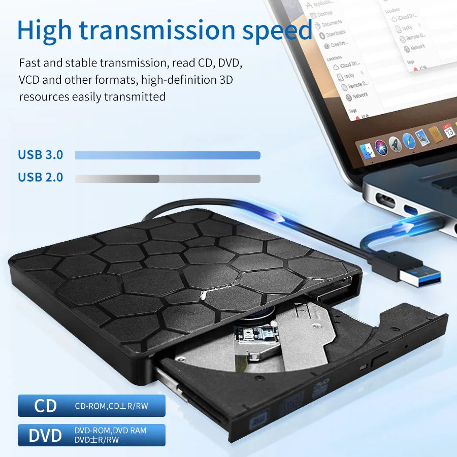 2in1 USB3.0 TypeC Slim External DVD VCD CD Writer Optical Drive Burner Reader Player Portable For Laptop PC DVD Burner DVD